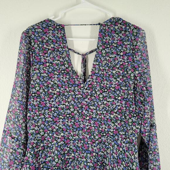 Sam Edelman Floral Dress Womens Sz 8 Black Pink Bell Sleeve Cottage BOHO - Picture 6 of 13